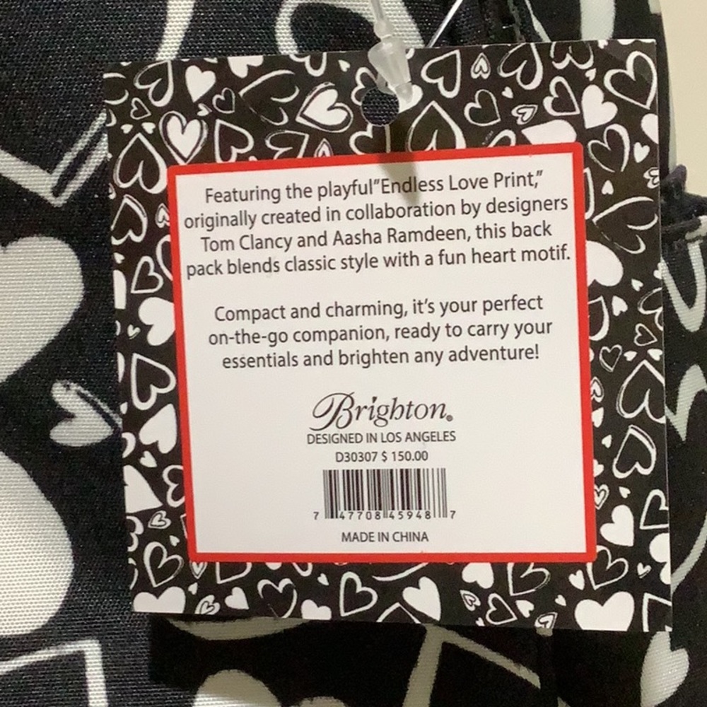 Brighton Black and White Heart Pattern Backpack New with tags - Picture 3 of 3